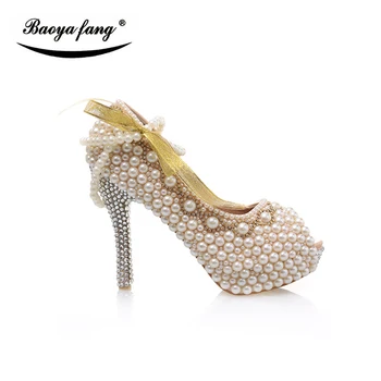 BaoYaFang Yeni varış İnci Kadın Peep toe düğün ayakkabı Yüksek topuk moda ayakkabı kadın platform ayakkabı kadın büyük boy ayakkabı 12cm
