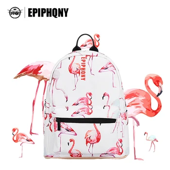 Baskı Sırt çantası Epiphqny Ünlü Marka Hayvan Kuş PU Deri Okul Çantası Bagpack Flamingo Moda Bayan Sırt çantası Kadın
