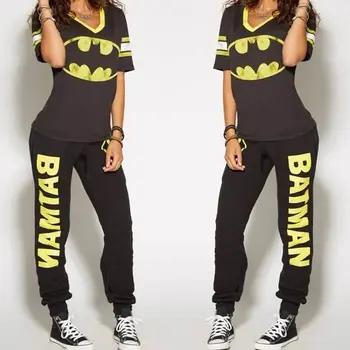 Batman Bayanlar Cosplay Kostüm T-shirt Üstüne Spor Pantolon Spor Pantolon Eşofman Koşucular