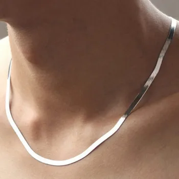 Bayan 2016 Yeni Gümüş Kolye Düz Yılan Kemik Zincir Erkek Moda Yüksek Kaliteli Takı Otoriter