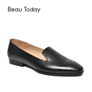 BeauToday-Lady Flats En Kaliteli Ayakkabı 27089 El Yapımı Kadın Hakiki Dana Derisi Marka Kare Ayak Kayma Mokasen