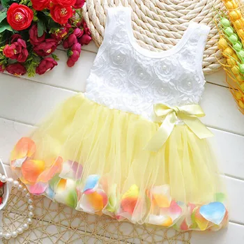 Bebek Elbise Kız Moda Yaz Renkli Mini Etekli Elbise Petal Etek Elbise Çiçekli Elbise Prenses Bebek Elbise Yaz