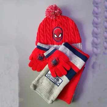 Bebek Erkek Çocuklar Spiderman Karikatür Kış Şapka eşarp Set Kapaklar Örme Eldiven
