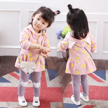 Bebek Kız Elbise Çocuklar Setleri 2018 Moda Çiçek Baskı Sevimli Tilki Çanta Kız Giyim Kız Giyim Çocuk Bebek Setleri