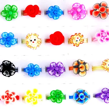 Bebek Kız Çiçek için toptan Karışımı Çok Güzel 10 adet Çocuk Yüzük Çiçek Yüzük Kil Fimo Çocuk Takı Hediye Polimer