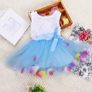 Bebek Kız Çocuk Fiyonk Dantel Elbise Sahte Çiçek Petal Tutu 3-24 ay için Elbiseler