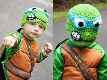 Bebek tığ şapka , çocuk kaplumbağa tığ işi şapka , Leonardo tığ işi şapka, %100 pamuk şapka
