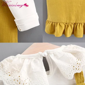 Bebek Uzun Kollu T-shirt Kız 2017 Sıcak SaleM1 İçin Vestidos Elbise-Yaka aşağı Sevimli Sonbahar Baskılı Devre Elbiseler