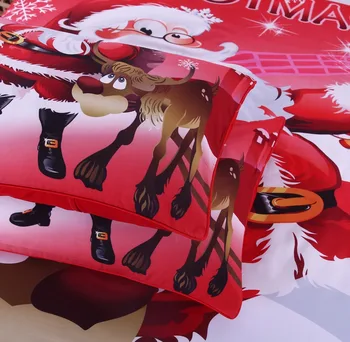 BeddingOutlet Noel Yatak Elk Nevresim Tek bir Kraliçe İle Yastık Noel Baba ile Parlak Kırmızı Nevresim takımı Set