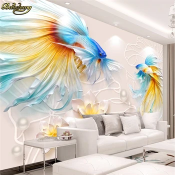 Beibehang Balık lotus takı Özel 3D Duvar Kağıdı, fotoğraf Duvar duvar kağıtları ev dekor Ev Geliştirme temas kağıdı Kabartmalı