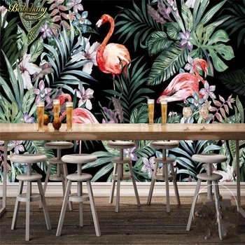 Beibehang Özel duvar Kağıdı Duvar Çıkartmaları El Avrupa Pastoral Flamingolar Tropik yağmur Ormanları Güneydoğu Asya Duvar boyalı