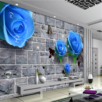 Beibehang Özelleştirmek herhangi bir boyut duvar kağıdı HD Mavi Tuğla Duvar 3D Oturma Odasında TV arka Plan Duvar Yatak Odası Gül