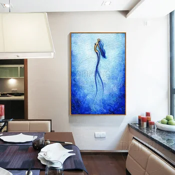 Benzersiz Tasarım El Mavi arka Plan Özellikle Hayvan Tuval Güzel Denizkızı yağlı Boya üzerine Yağlıboya Denizkızı boyalı