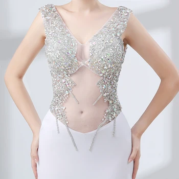 Beyaz Gece Elbisesi 2018 Uzun Denizkızı Seksi Zarif V Yaka Sırt Dekolteli Resmi Akşam Kristal Kadın Boncuklu Parti Elbise Robe De Soire