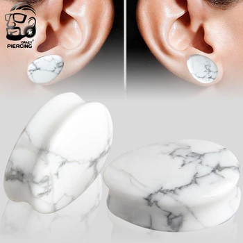 Beyaz Howlite Taşı Teardrop Kulak Ölçer Kulak Genişleticiler Küpe Tünel Piercing Takılan Sedye Piercing Takı Takılır