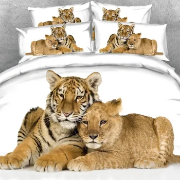 Beyaz Kaplan Dünya 3d hayvan 3d yatak lüks yatak seti Koruyan SET BAŞINA Kraliyet Keten Kaynak Marka 3 ADET set