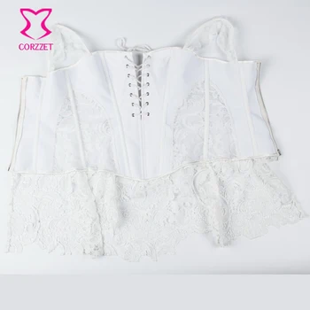 Beyaz Paisley Desen Brokar & Dantel Kadın Düğün Elbise Seksi İç Çamaşırı İçin Gelin Korse Büstiyer Üstleri Artı Boyutu Korsett Etekli