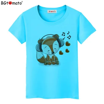 BGtomato T shirt Aşk müzik Sevimli hayvan tshirt kadın yepyeni tarzı kawaii t-shirt kadın Sıcak Satış komik t shirt