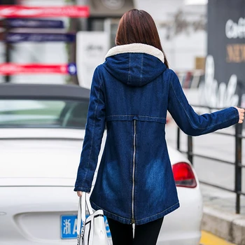 Bir Kadın Giyim Kore Moda Kovboy Pamuk Harf Uzunluğunda Sonbahar Kış Hoody Üst Giysileri Pardesü Trençkot Kot Kuzular