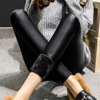 BİVİGAOS Sonbahar Kış Tozluk Kalın Sıcak Tozluk Elastik Siyah Parlak Pantolon İnce Kalem Pantolon Legging Kadın Giyim Kadife
