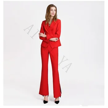 Blazer Kadın 2 Parça Kümeleri Sonbahar Kış için Uzun Kollu Resmi OL Rahat İş elbiseleri Kadın Ofis Üniforma Özel Pantolon Ceket+Set