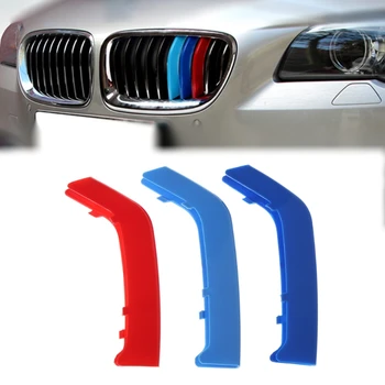 BMW 3 Serisi 8 Adet stil araba Dık 3D M Araba Ön Izgara Trim Şeritler Motor Kapağı Çıkartmalar