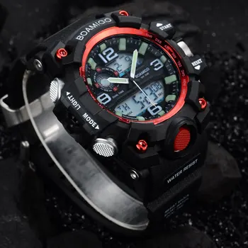 BOAMİGO Marka Erkek Spor Saatler Dijital saat Moda Analog Kuvars Seyretmek su Geçirmez Kol saati Kırmızı Saat Relogio Masculino LED