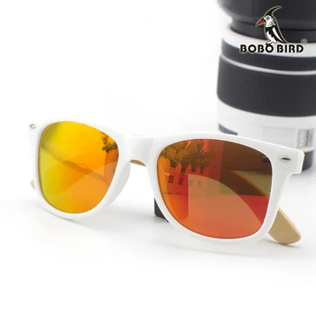 BOBO KUŞ CG007 el Yapımı Güneş Gözlükleri Kadın Bambu & Beyaz Plastik Çerçeve Renkli Lens Gözlük oculos de sol feminino Polarize