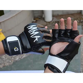 Boks eldiveni MMA Dövüş Sanatları Dövüş Eldiven Yarım Parmak Eğitim Yarışması Astar PU Deri ve EVA Kullanın