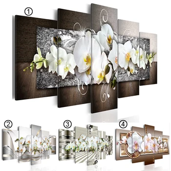 (Boyut:4)Sıcak Satış Moda Duvar Sanat Tuval 5 Adet Soyut Elmas Resim Çerçevesi Modern Ev Dekorasyon Çiçek Orkide