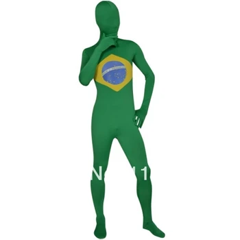 Brezilya Bayrağı Fullbody Lycra Spandex Zentai Takım Elbise