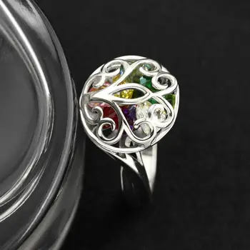 Burç Beyaz Altın Rengi ile toptan Özel Yuvarlak Kafes Family Tree Ring Anne için Kişiselleştirilmiş Yüzük