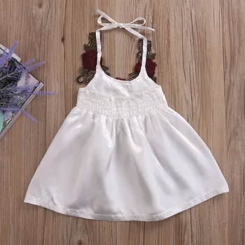 Butik Yeni Doğan Bebek Kız Bebek Kolsuz Çiçek Askısı Yaz Elbise Nakış Gül Çiçek Çocuk Prenses Tutu Parti Elbise