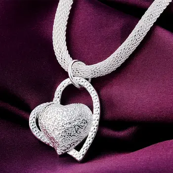 Buyin Ücretsiz kargo Popüler gümüş takı moda cazibesi zincir kolye Bayan Teknolojisi oldukça çarpık kalp asılı Hasır kaplama
