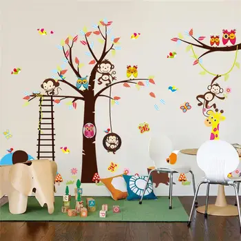 Büyük ağaç hayvan duvar 1213 çocuk odası dekorasyonu için çıkartmalar. maymun baykuş Hayvanat Bahçesi karikatür diy çocuk bebek eve çıkartma duvar sanat 3.0