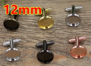 Cabochon 12mm Antik Bronz/Gümüş/Altın/Siyah boşluklar Fransız Tepsi/Reg Posta kol düğmesi,Kol düğmesi Temel Ayarlar çubuk Vida