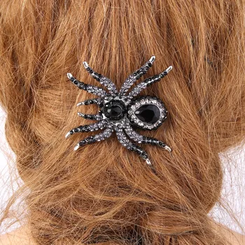 Cadılar Bayramı Partisi İçin Bella Moda Siyah Örümcek Böcek Saç Tarağı Parça Gümüş Tonu Avusturya Kristal Rhinestone Saç Takı Hediye