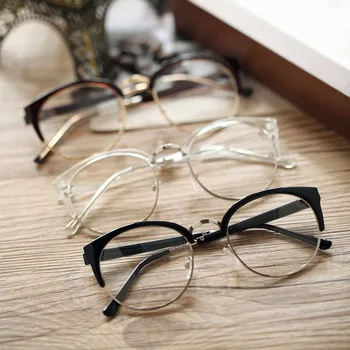 Cam Moda Kadın Metal+Plastik Yarım Daire Çerçeve Gözlük Düz 2017 Yeni Anti-Radyasyon Gözlük Gözlük