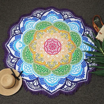 CAMMİTEVER Büyük Lotus Çiçeği Mandala Püskül Goblen - Açık Plaj Roundie - Hippi Çingene Boho Havlu Atmak