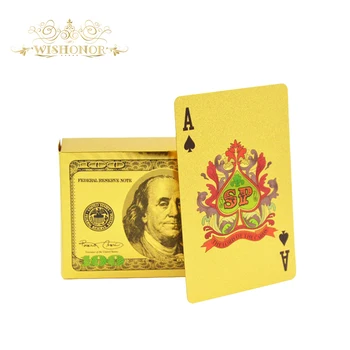 Casino İçin 2017 En çok Satan Ürünler Renk ABD 100 Dolarlık banknot Tarzı Altın Oyun Kartı Özel Renkli Oyun Kartları