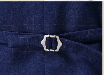(Ceket/ Yelek/ Pantolon Erkek Düğün 3 Parça takım Elbise Erkek Bahar Seti yüksek Kalite 2018 Mavi Kareli takım Elbise Erkek Damat Takım Elbise)