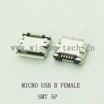 Cep telefonu Mini USB jack PCB kaynak soketi için 10 adet/lot 5Pin Micro USB 5pin uzun pin SMD Dişi konnektör