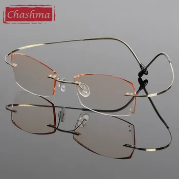 Chashma B Titanyum Moda Bayan Gözlük Elmas Çerçevesiz Gözlük Çerçeveleri Kadın Gözlük Çerçevesi Renk Tonu Lensler Kesilmiş