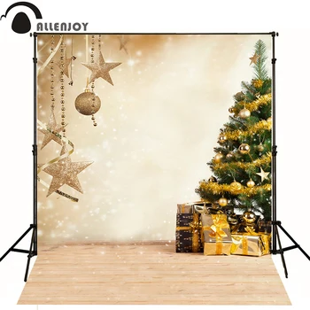 Chritsmas ile Allenjoy 5*7ft Altın Ağaç Noel arka Planında Fotoğraf Kar Duvar Studio Photografia için Ahşap Arka plan Top