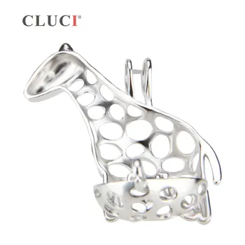 CLUCİ hayvan 925 gümüş kolye, Zürafa kolye inci kolye takı hediye kafes