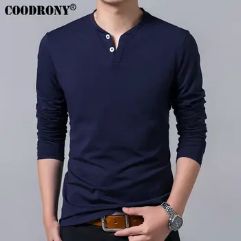 COODRONY T-Shirt 7625 2017 İlkbahar Yaz Yeni Uzun Kollu Henry Yaka T Shirt Erkek Marka Yumuşak Saf Pamuk Slim Fit t-Shirt Erkek