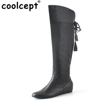 Coolcept Boyutu 34-43 Moda Çizmeler Diz Yüksek Kar Botları Sıcak Kış Ayakkabı Kadın BOTAŞ Üzerinden Boot 34-43 Boyut Stil Kadınlar Püskül