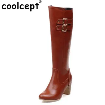Coolcept Diz Çizmeler Moda Kış Sıcak Uzun Çizme Yuvarlak Burunlu Kaliteli Ayakkabı Topuklu Ayakkabı Sürme 31-48 Kadınların Yüksek Topuk Boyutu