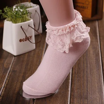 [COSPLACOOL]1 Çift 7 Renk Prenses Kız Tatlı Tatlı Kadınlar Vintage Dantel Fırfırlı ayak Bileği Çorap Fırfır