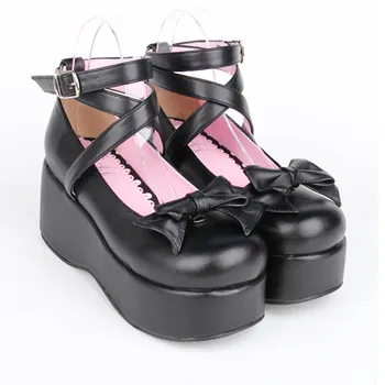 Cosplay Ayakkabı Ayak Bileği Kayışı Kalın Platform Kama Kadın Toka Lolita Japon Tatlı Prenses Pompaları